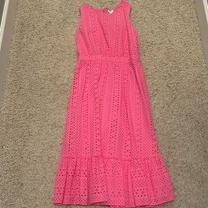 Sleeveless Pink Eyelet Midi Dress